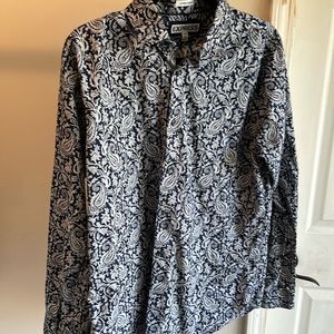 Express blue and white paisley print shirt.